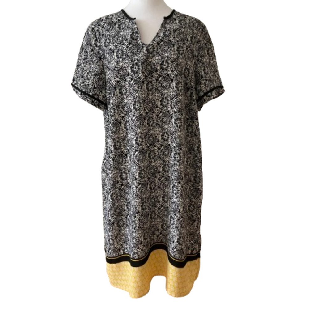 Danillo Boutique's Shift SS Dress Business Casual Artsy Midi V-Neck, Size 16
